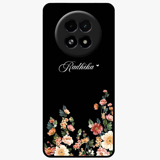 Floral Design With a Custom Personalized Name Glass Case showing flat back view with floral artwork and personalized name design.