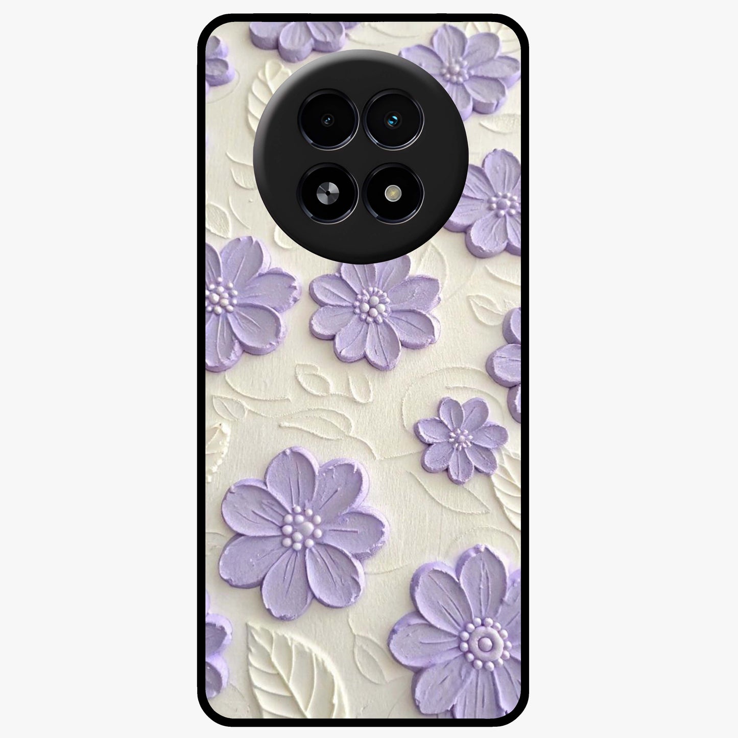 Floral Wall Art With Purple Flowers Glass Case showing flat back view with purple flower artwork and glossy glass finish.