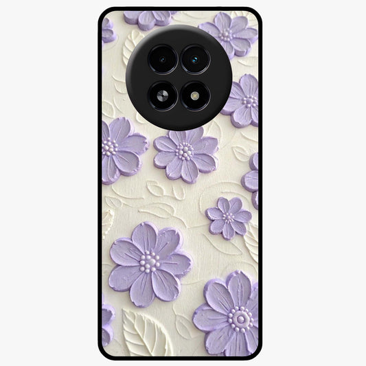 Floral Wall Art With Purple Flowers Glass Case showing flat back view with purple flower artwork and glossy glass finish.