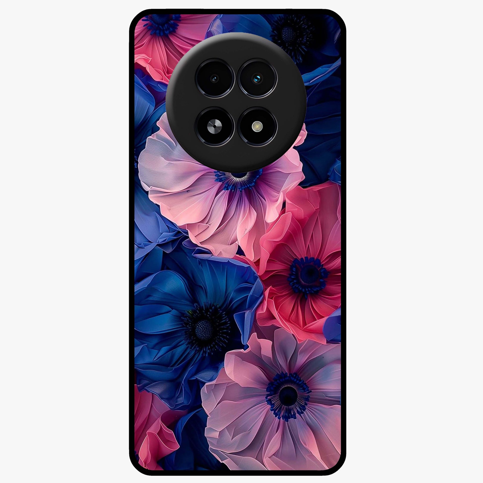 Flower Paper Art Pattern Glass Case showing flat back view with paper cut style floral artwork and glossy glass finish.