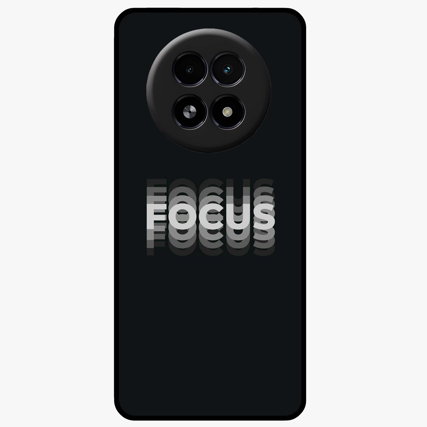 Focus Mode On Glass Case showing flat back view with bold motivational typography design and glossy glass finish.