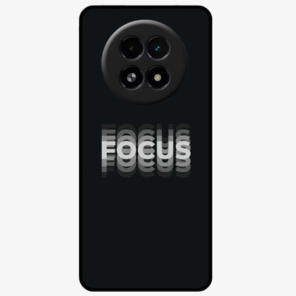 Focus Mode On Glass Case showing flat back view with bold motivational typography design and glossy glass finish.