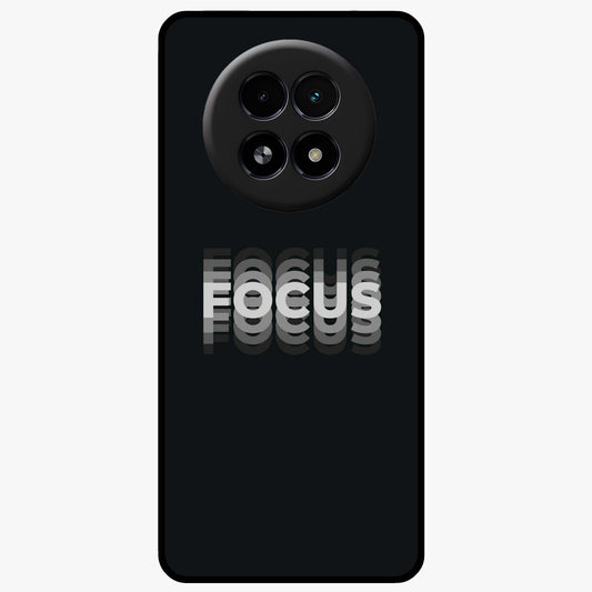 Focus Mode On Glass Case showing flat back view with bold motivational typography design and glossy glass finish.