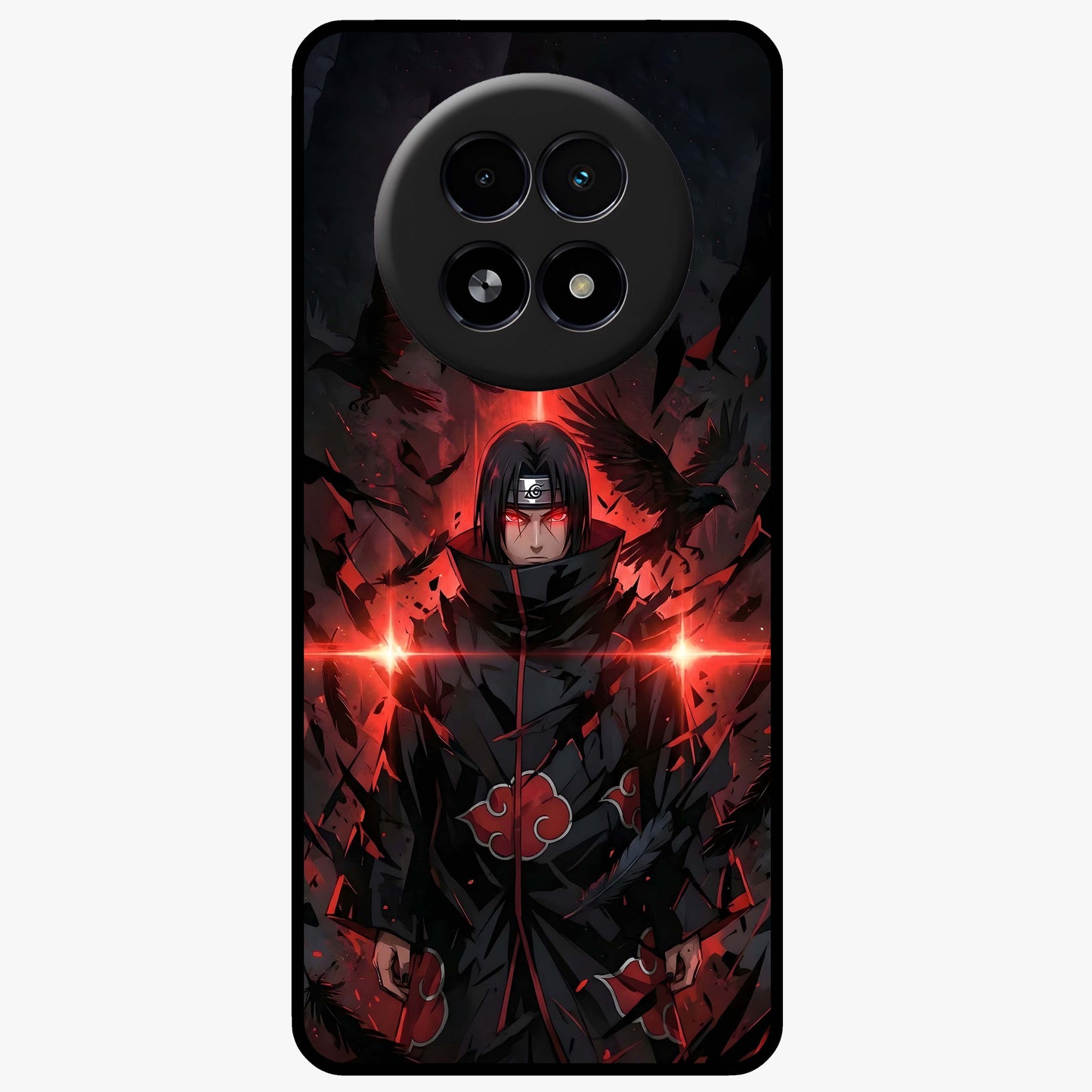 Focused Blade Discipline Glass Case showing flat back view with warrior sword themed artwork and glossy glass finish.