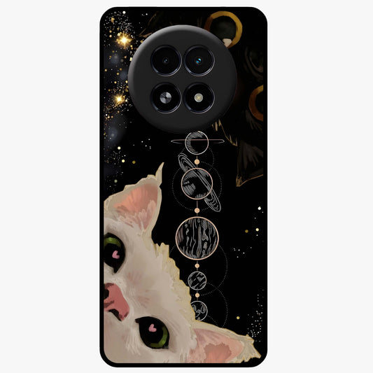 Galactic Cat Glass Case showing flat back view with cosmic cat artwork and glossy glass finish.