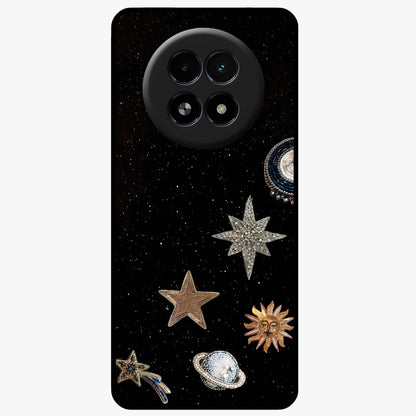 Galactic Charm Glow Glass Case showing flat back view with glowing celestial charm artwork and glossy glass finish.