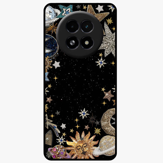 Galactic Jewel Stars Glass Case showing flat back view with sparkling star jewel artwork and glossy glass finish.