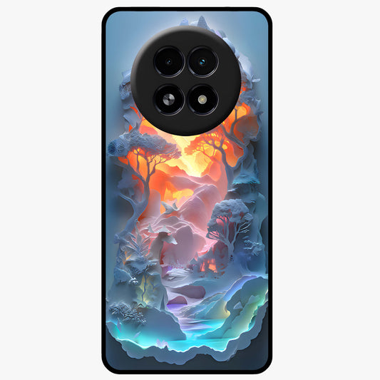 Glow Forest Portal Glass Case showing flat back view with glowing forest portal artwork and glossy glass finish.