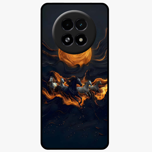 Golden Stallion Moonride Glass Case showing flat back view with majestic horse under moonlight artwork and glossy glass finish.