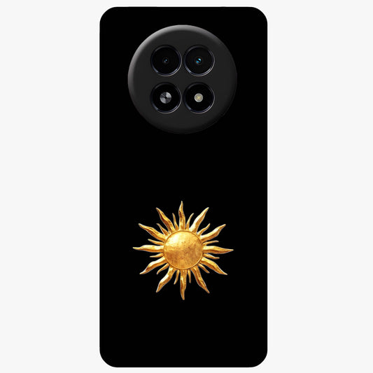 Golden Sun Minimalism Glass Case showing flat back view with minimal golden sun artwork and glossy glass finish.