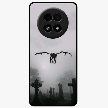 Graveyard Shadow Descent Glass Case showing flat back view with dark graveyard themed artwork and glossy glass finish.