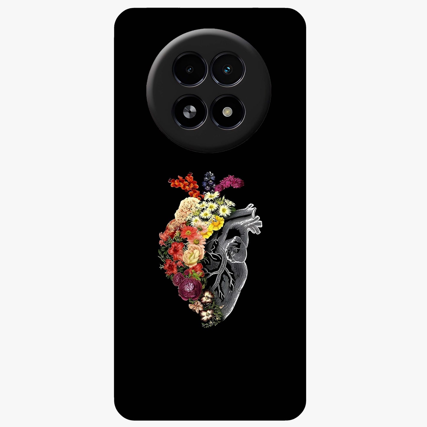 Heart With Flowers Glass Case showing flat back view with heart shaped floral artwork and glossy glass finish.