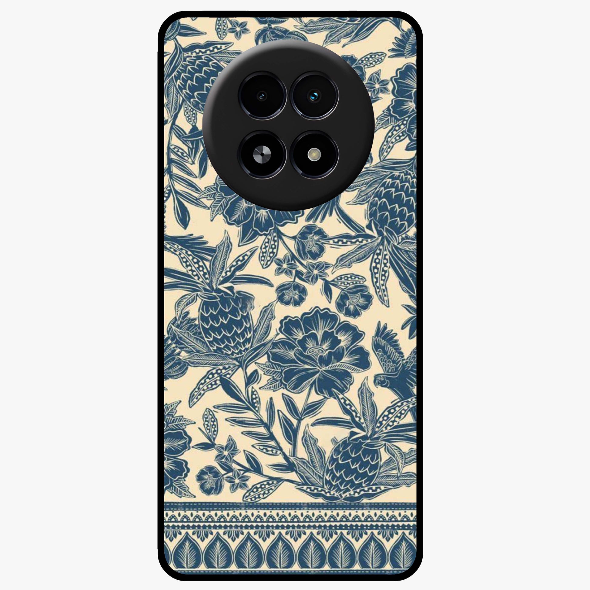 Heirloom Wild Bloom Glass Case showing flat back view with vintage inspired wild flower artwork and glossy glass finish.