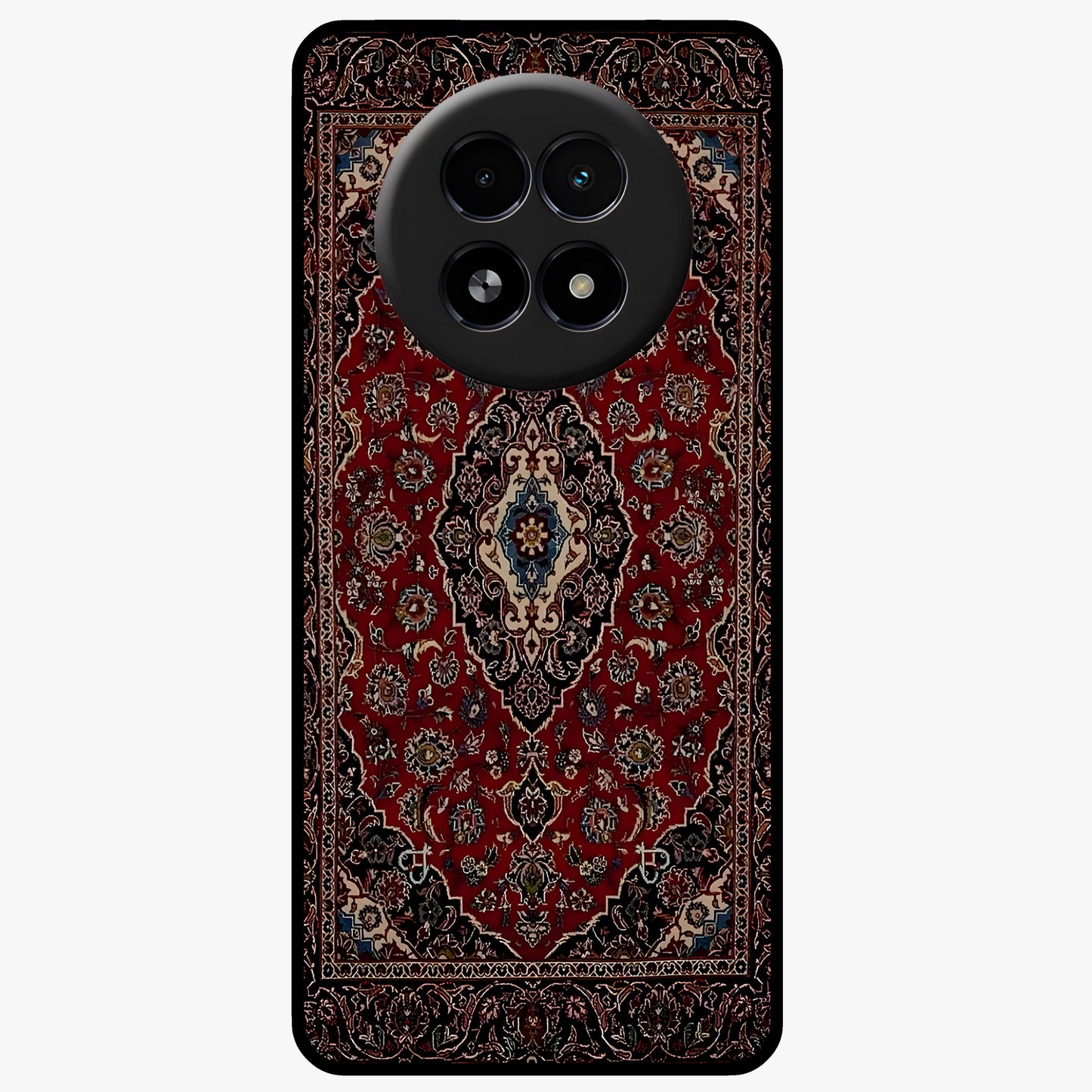 Heritage Carpet Royale Glass Case showing flat back view with ornate Persian carpet inspired pattern and glossy glass finish.