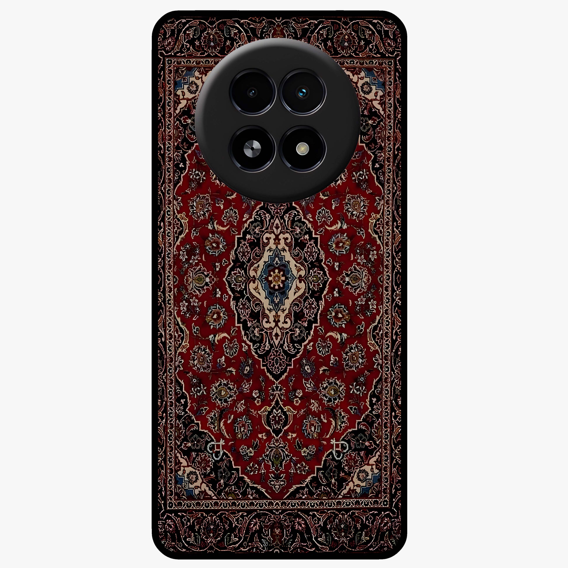 Heritage Carpet Royale Glass Case showing flat back view with ornate Persian carpet inspired pattern and glossy glass finish.