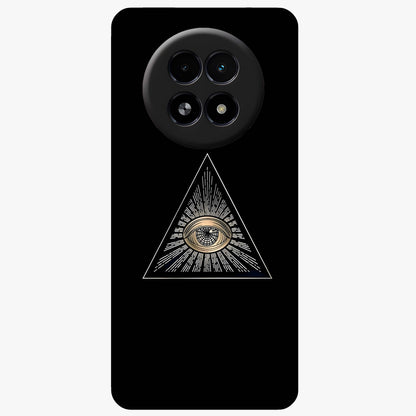 Illuminati Evil Glass Case showing flat back view with mysterious illuminati symbol artwork and glossy glass finish.