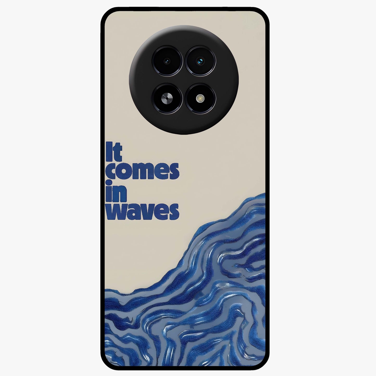 It Comes In Waves Quote Glass Case showing flat back view with inspirational wave themed quote artwork and glossy glass finish.