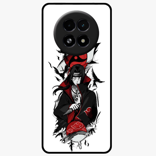 Itachi Sharingan Glass Case showing flat back view with powerful anime eye artwork and glossy glass finish.