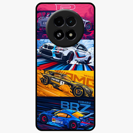 JDM Sports Car Glass Case showing flat back view with high performance sports car artwork and glossy glass finish.