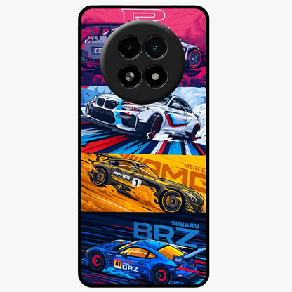 JDM Sports Car Glass Case showing flat back view with high performance sports car artwork and glossy glass finish.