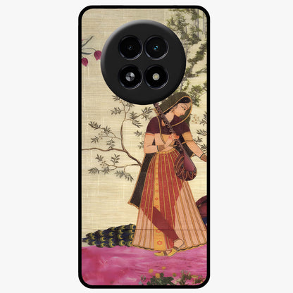 Lady With Veena Art Glass Case showing flat back view with elegant woman playing veena artwork and glossy glass finish.
