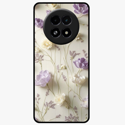 Lilac Breeze Harmony Glass Case showing flat back view with soft lilac themed artwork and glossy glass finish.