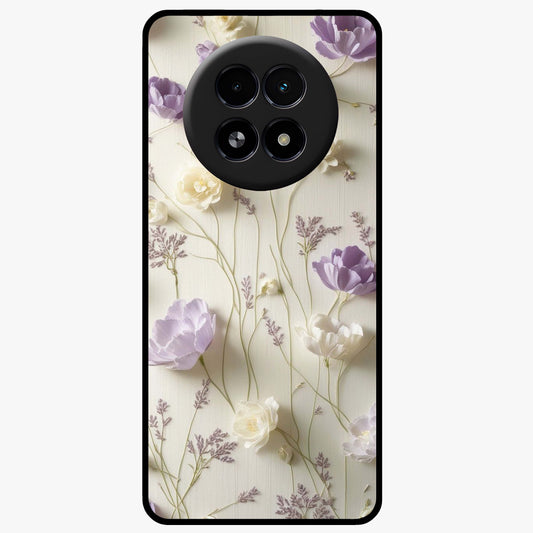 Lilac Breeze Harmony Glass Case showing flat back view with soft lilac themed artwork and glossy glass finish.