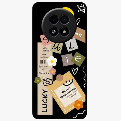 Lucky Aesthetic Collage Glass Case showing flat back view with trendy aesthetic collage artwork and glossy glass finish.