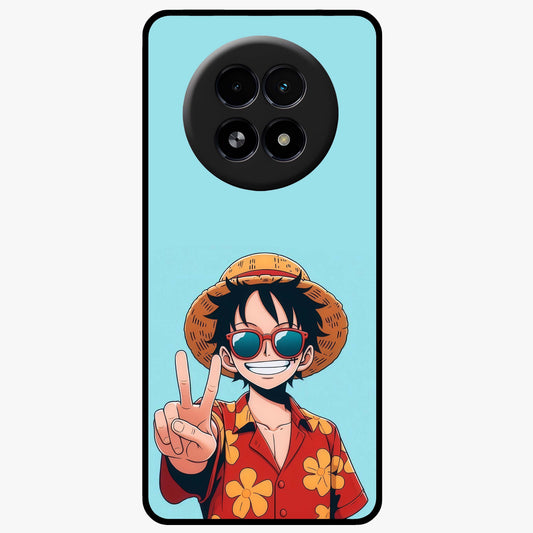 Luffy Summer Anime Vibe Glass Case showing flat back view with vibrant anime character artwork and glossy glass finish.