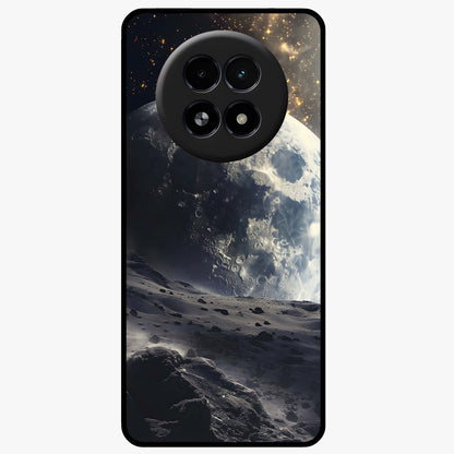 Lunar Horizon Glow Glass Case showing flat back view with glowing moon horizon artwork and glossy glass finish.