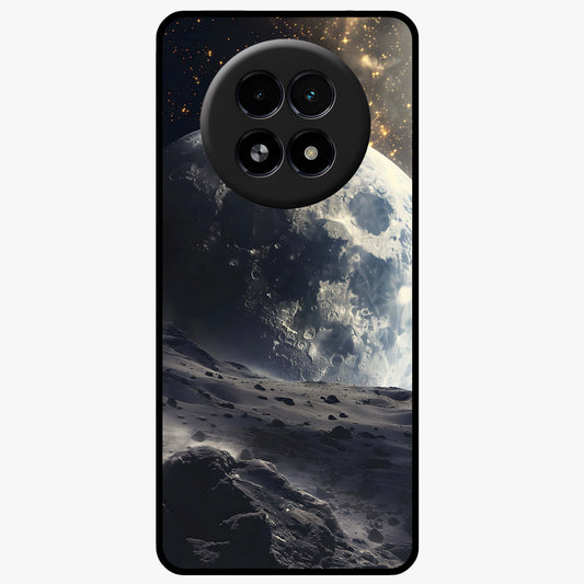 Lunar Horizon Glow Glass Case showing flat back view with glowing moon horizon artwork and glossy glass finish.