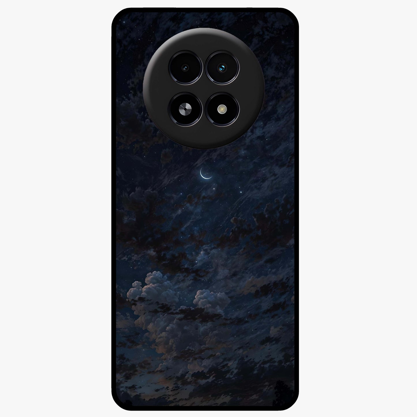 Lunar Veil Silence Glass Case showing flat back view with mystical moon veil artwork and glossy glass finish.