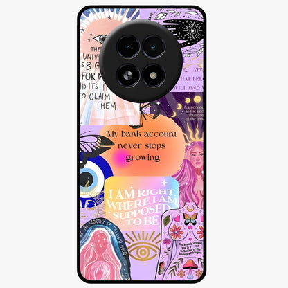Manifestation Collage Glass Case showing flat back view with motivational collage artwork and glossy glass finish.