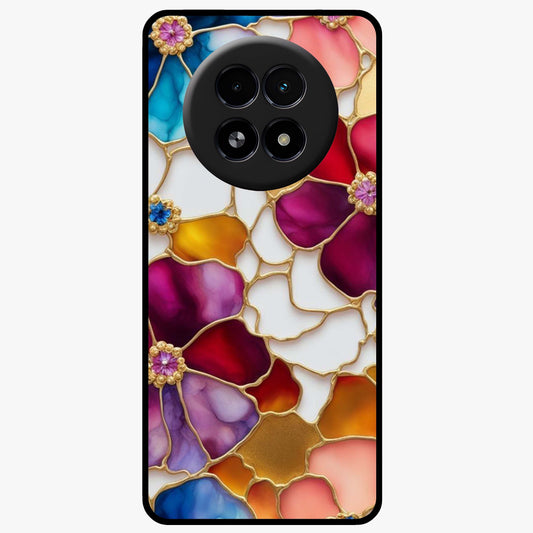 Marble Flower Pattern Glass Case showing flat back view with marble texture floral artwork and glossy glass finish.