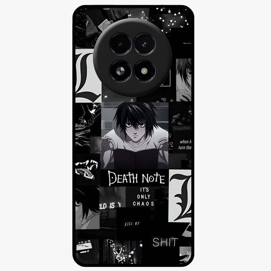 Midnight Chaos Mind Glass Case showing flat back view with abstract dark themed artwork and glossy glass finish.