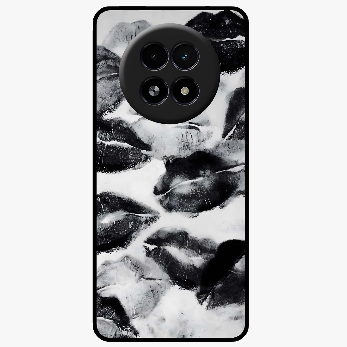 Midnight Kiss Marks Glass Case showing flat back view with lipstick kiss mark artwork and glossy glass finish.