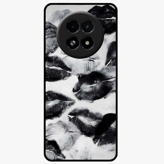 Midnight Kiss Marks Glass Case showing flat back view with lipstick kiss mark artwork and glossy glass finish.