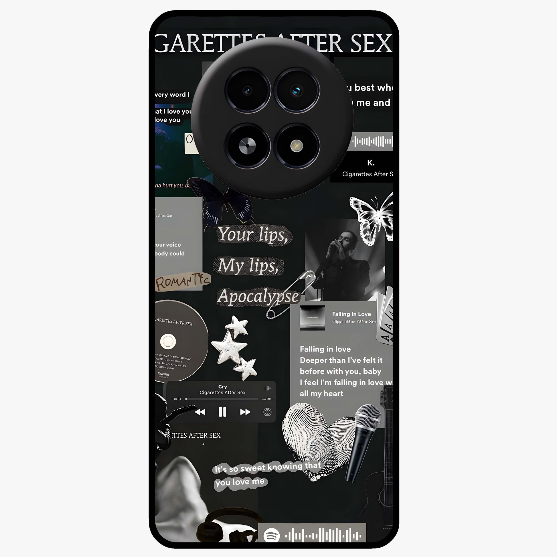 Midnight Love Echo Glass Case showing flat back view with romantic midnight themed artwork and glossy glass finish.