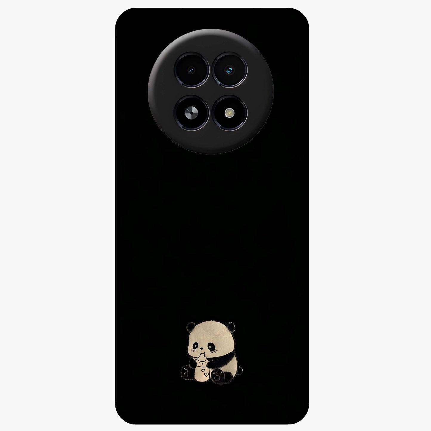 Midnight Panda Love Glass Case showing flat back view with cute panda themed artwork and glossy glass finish.