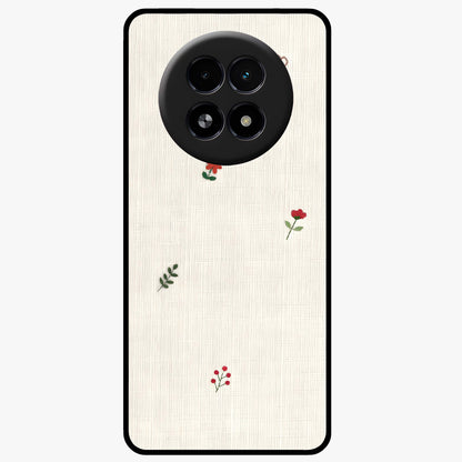 Minimal Petal Whispers Glass Case showing flat back view with soft minimal floral artwork and glossy glass finish.