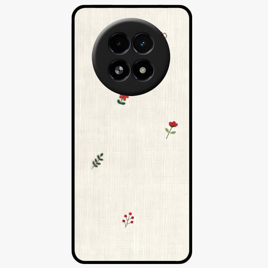 Minimal Petal Whispers Glass Case showing flat back view with soft minimal floral artwork and glossy glass finish.
