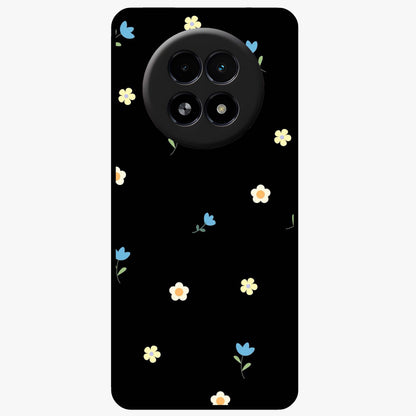 Minimalistic Blue With White Flower Pattern Glass Case showing flat back view with blue background and white flower pattern and glossy glass finish.