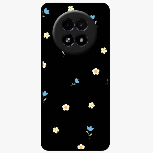 Minimalistic Blue With White Flower Pattern Glass Case showing flat back view with blue background and white flower pattern and glossy glass finish.