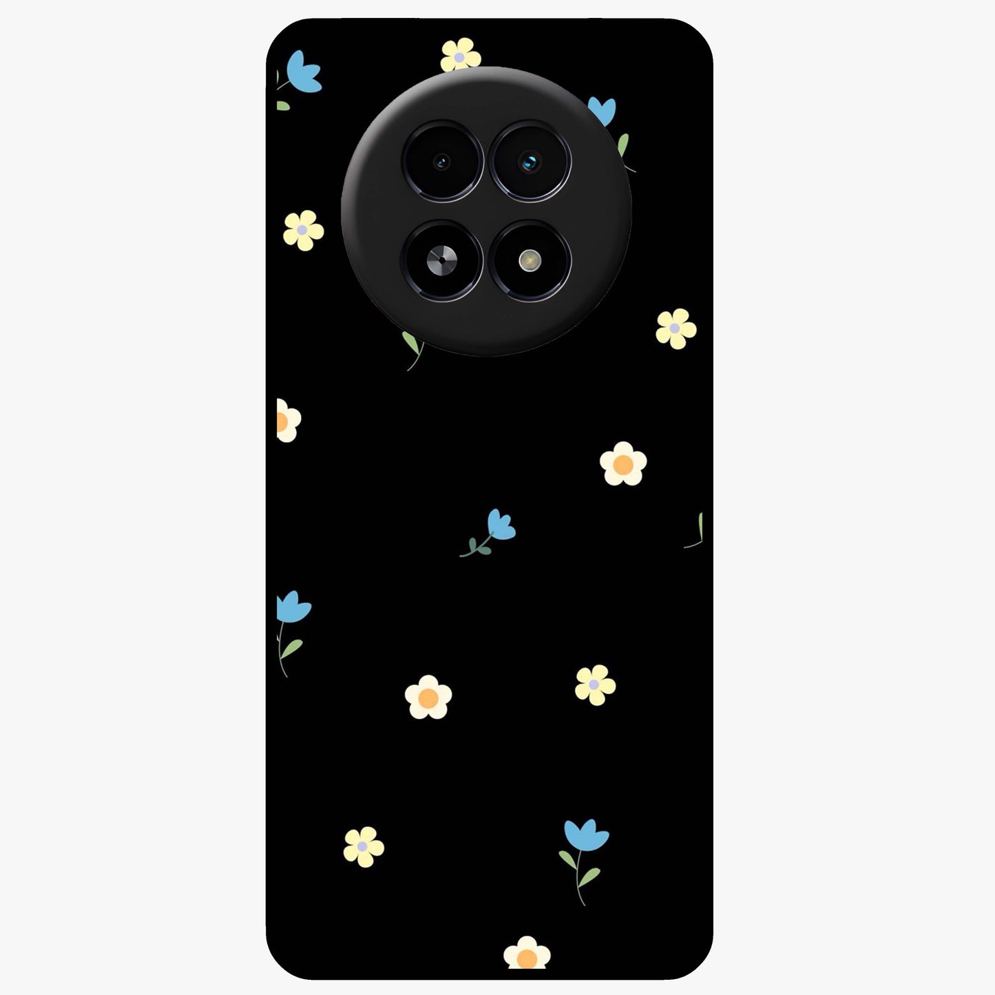 Minimalistic Blue With White Flower Pattern Glass Case showing flat back view with blue background and white flower pattern and glossy glass finish.
