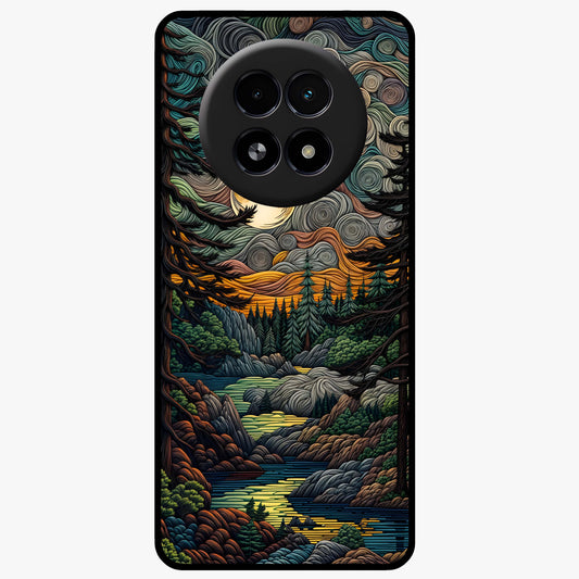 Moonlight Forest Dream Glass Case showing flat back view with mystical forest moonlight artwork and glossy glass finish.
