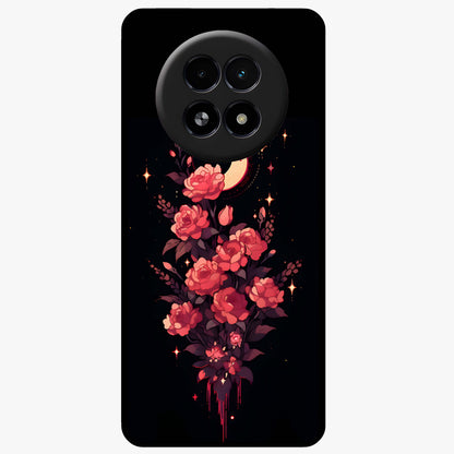Moonlit Floral Elegance Glass Case showing flat back view with elegant floral artwork under moonlit tones and glossy glass finish.