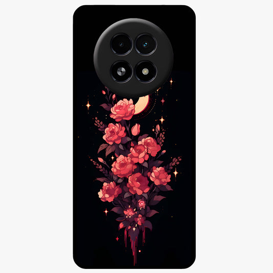 Moonlit Floral Elegance Glass Case showing flat back view with elegant floral artwork under moonlit tones and glossy glass finish.