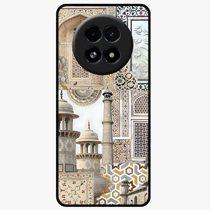 Mughal Marble Legacy Glass Case showing flat back view with intricate Mughal inspired marble pattern and glossy glass finish.