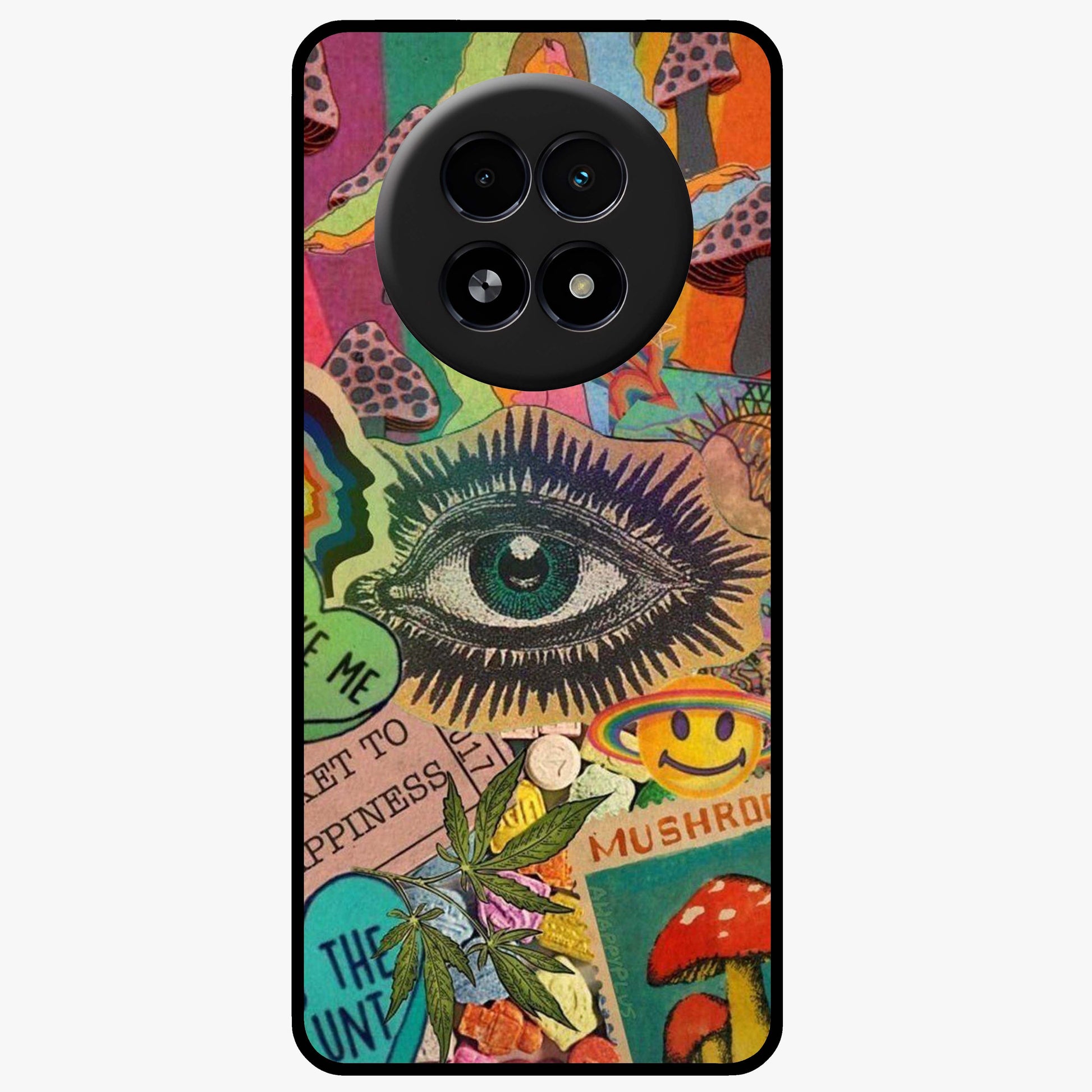 Mystic Eye Wonderland Glass Case showing flat back view with mystical eye themed artwork and glossy glass finish.
