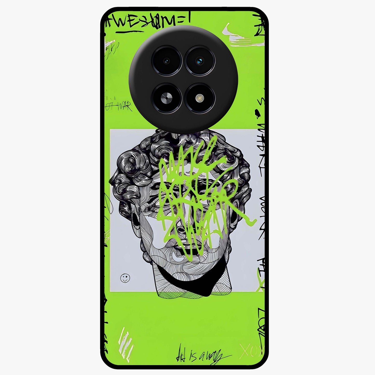 Neo Graffiti Rebellion Glass Case showing flat back view with vibrant graffiti artwork and glossy glass finish.